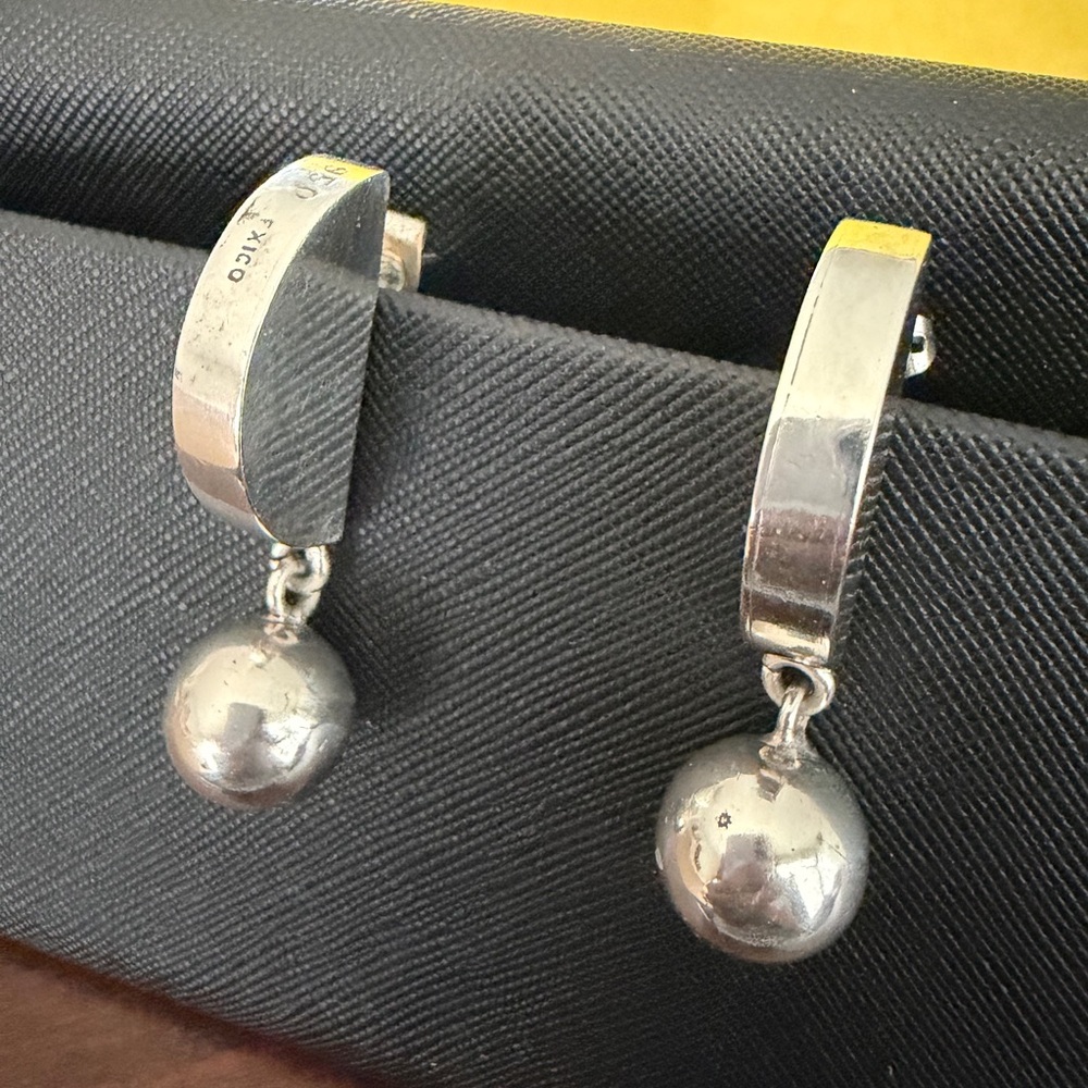 Sterling Silver Hoop Drop Earrings with Ball Charm